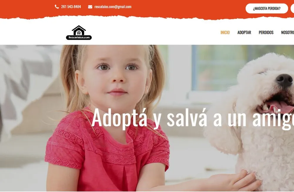 Página principal de Rescatalos, plataforma para adoptar y encontrar mascotas